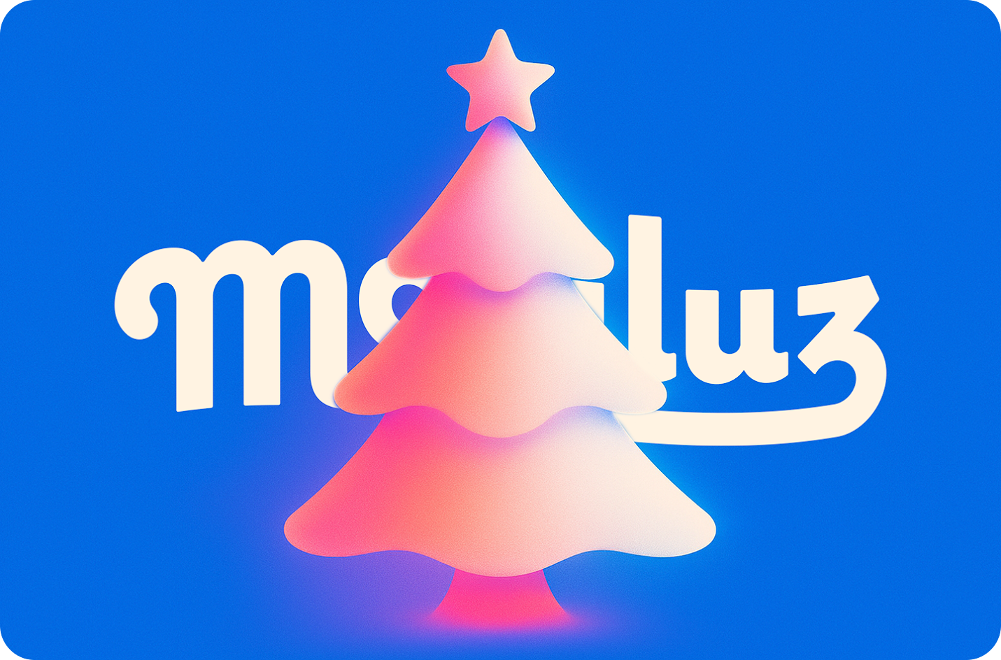 Árbol de Navidad brillante sobre fondo azul con marca Mariluz en estilo festivo